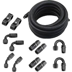 Ucreative 20FT 10AN Black Nylon Braided CPE Fuel Hose High Performance ID 0.56'' (14.2mm) Fuel Line & Fitting Set
