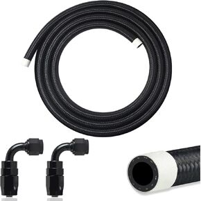 4FT 6AN Fuel Line Kit, 3/8 inch 6AN Fuel Hose with Hose Fitting (90 Degree and 90 Degree), CPE