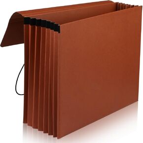 Chuangdi 5 Pcs Expanding File Wallet with Flap and Elastic Cord Closure 5-1/4" Expansion Letter Size File Organizer Heavy Duty Box of 8 Brown File Folders for Documents Letter Paper Office Storage
