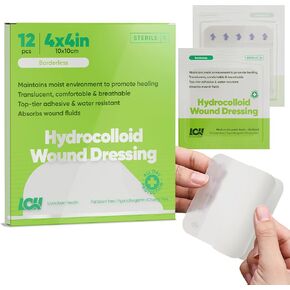 (12 CT) 4" x 4" Sterile Hydrocolloid Bandages LivaClean Health - Individually Packed, Hydrocolloid Bandages Large, Adhesive Bandage, Bed Sore Bandage, XL Patches
