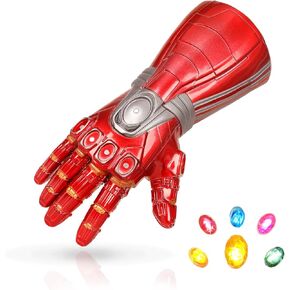 LED Light Up Red Infinity Gauntlet with Six Removable Magnet Gem Infinity Gloves