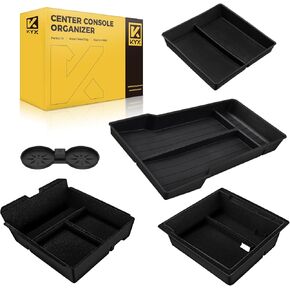 KYX 2024 2025 Tesla Model 3 Highland & 2025 New Model Y Center Console Organizer | Dual-Layer Sliding Storage Box, 5-Piece Set - Black | Not Compatible with Older Model Y 2021-2025