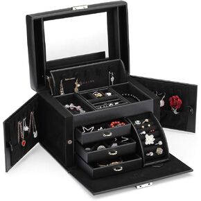 Vlando Lockable Jewelry Box Organizers with Key, Small Travel Earrings and Rings Jewelry Box on Top Included, Vintage Gift Case Packing for Ladies Women, Pink