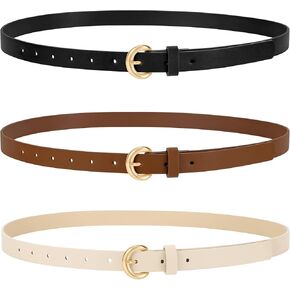 WERFORU 3 Pack Women Skinny Belt Thin Waist Belt for Women Leather Belt with Gold Buckle for Jeans Pants Dress 0.74" Width