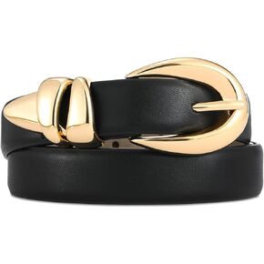 Black Leather Belt for Women Stylish Design with Gold Buckle Ladies Black Belt Perfect for Jeans Dresses
