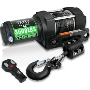 TYT 3500 lb ATV Winch, 12V DC Electric Winch with Wireless Remote and Wired Switch, 7/32"x 30FT Synthetic Winch Rope with Fairlead and Winch Mounting Plate