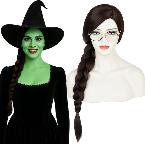 Black Braided Wig for Women Girls, Wednesday Wig Halloween Costume Hair with Braids, Long Middle Part Braided Cosplay Wig No Bangs Heat Resistant Party Wig with Cap in Saudi Arabia