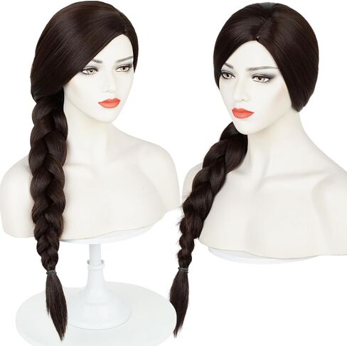 Black Braided Wig for Women Girls, Wednesday Wig Halloween Costume Hair with Braids, Long Middle Part Braided Cosplay Wig No Bangs Heat Resistant Party Wig with Cap in Saudi Arabia