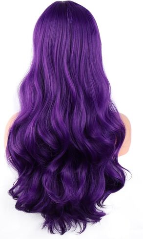 BERON 26 Inches Neon Green Wig Long Wavy Soft Synthetic Wig with Straight Bangs for Women Girls Wig Cap Included in Kuwait