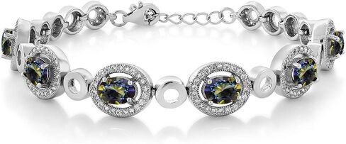Gem Stone King 925 Sterling Silver Blue Sapphire Tennis Bracelet For Women (7.92 Cttw, Oval 7X5MM, 7 Inch with 1 Inch Extender) in Saudi Arabia