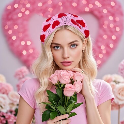 2Pcs Crochet Bandanas Headbands Hairbands Head Hair Scarf for Women Girls Knitted Floral Strawberry Hair Accessories for Hair Styling Festival Holiday Decor (White, Pink) in Kuwait