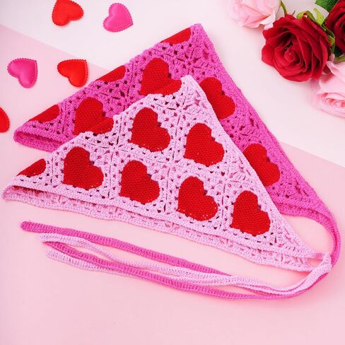 2Pcs Crochet Bandanas Headbands Hairbands Head Hair Scarf for Women Girls Knitted Floral Strawberry Hair Accessories for Hair Styling Festival Holiday Decor (White, Pink) in Kuwait