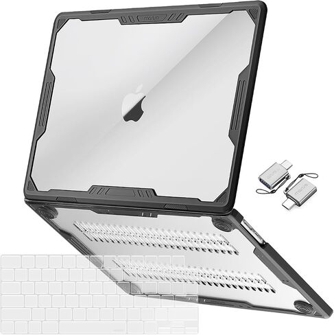حافظة MOSISO متوافقة مع جهاز MacBook Air 15 بوصة إصدار 2023 2024 M3 A3114 M2 A2941 Touch ID، هيكل صلب من البلاستيك شديد التحمل بتصميم هندسي متماثل مع مصد TPU وجلد لوحة المفاتيح ومحول من النوع C، أسود in Kuwait