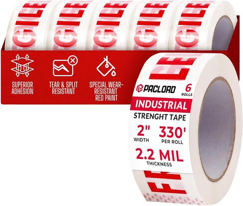 Stop Sign Tape 2" x 110 Yard Clear Packing Tape, 2.2 Mil Thick, Pack of 6, Red & White - Heavy-Duty Printed Packing Tape Refill Rolls with Superior Adhesion for Moving, or Shipping Boxes in Saudi Arabia