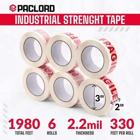 Stop Sign Tape 2" x 110 Yard Clear Packing Tape, 2.2 Mil Thick, Pack of 6, Red & White - Heavy-Duty Printed Packing Tape Refill Rolls with Superior Adhesion for Moving, or Shipping Boxes in Saudi Arabia