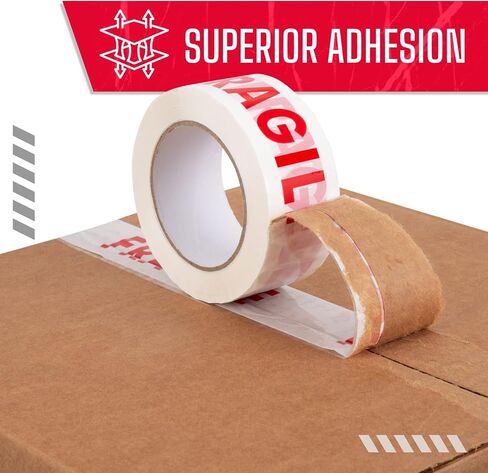 Stop Sign Tape 2" x 110 Yard Clear Packing Tape, 2.2 Mil Thick, Pack of 6, Red & White - Heavy-Duty Printed Packing Tape Refill Rolls with Superior Adhesion for Moving, or Shipping Boxes in Saudi Arabia