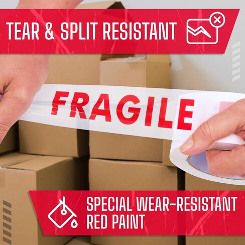 Stop Sign Tape 2" x 110 Yard Clear Packing Tape, 2.2 Mil Thick, Pack of 6, Red & White - Heavy-Duty Printed Packing Tape Refill Rolls with Superior Adhesion for Moving, or Shipping Boxes in Saudi Arabia