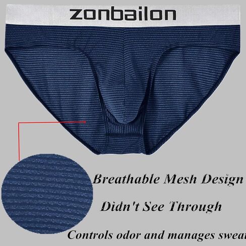 ZONBAILON Men's Striped Underwear Soft Breathable with Tiny Holes Sweat Absorbing Bulge Contour and Ball Pouch Male Briefs in Kuwait
