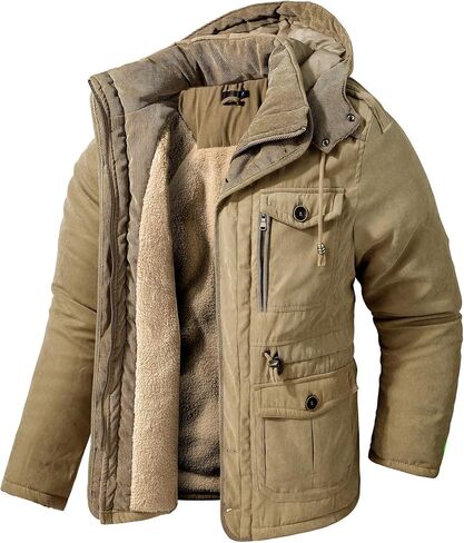 Mr.Stream Men's Winter Hooded Jacket Windproof Sherpa Lined Fleece Windbreaker Coat Outerwear Warm Parka in Kuwait
