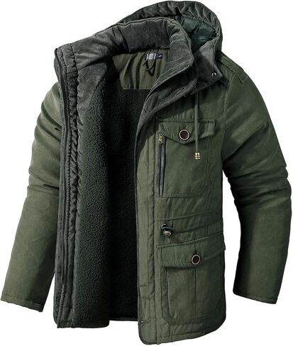 Mr.Stream Men's Winter Hooded Jacket Windproof Sherpa Lined Fleece Windbreaker Coat Outerwear Warm Parka in Kuwait