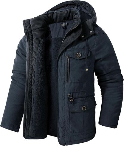 Mr.Stream Men's Winter Hooded Jacket Windproof Sherpa Lined Fleece Windbreaker Coat Outerwear Warm Parka in Kuwait