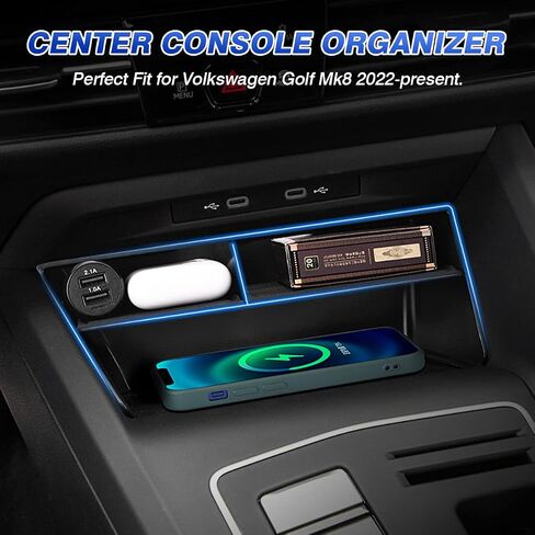 Karltys Center Console Organizer for VW Volkswagen Golf GTI R MK8 2022 2023 2024 2025 Accessories Center Console Insert Tray Secondary Storage Box with Non-Slip Silicone Mat in Saudi Arabia