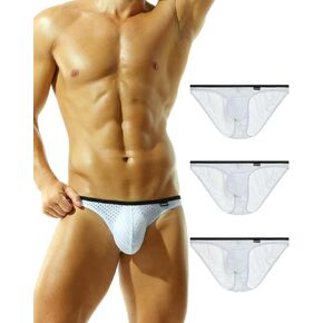 Men's Sexy Bikini Underwear Mesh Stretch Low Rise String Sport Bikini Briefs 3 Pack