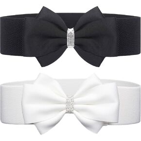 Women's Elastic Bow Belt Wide Rhinestone Stretch Belts Ladies Waist Accessories for Dress Jeans