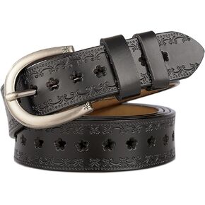 Women-Leather-Belt for Jeans Pants Adjustable-Fashion-Casual-Waist-Belts Hollow Flower Belt for Ladies Girls