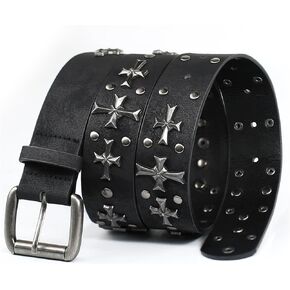 blu&ben Studded Belt for Women Y2K Metal Punk Rock Style Rivet Belts with Cross Rivet for Jeans Pants