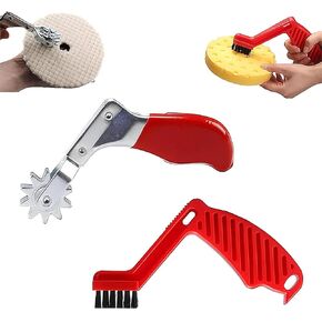 2 PCS Car Polishing Pad Cleaning Tool, 4.1" x 7.9" + 3.1" x 6.3" 2-in-1 Disassembler Cleaning Brush, Wool Ball Repairer with Easy-Grip Handle, Universal for Cars Repair Accessory (Red)