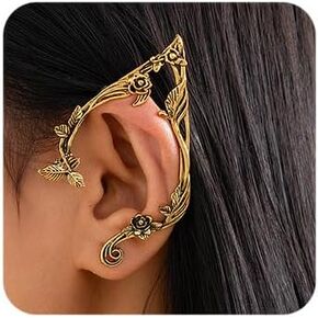 Chargances 2pcs Gothic Elf Cat Ear Cuffs Vintage Cat Wrap Hollow Cartilage Climber Earrings Halloween Festival Ear Accessories for Women