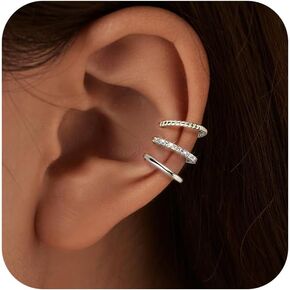 Gold Plated Ear Cuffs Non Piercing Dainty Earring Set for Women S925 Sterling Silver Clip on Cartilage Hoop Earring CZ Fake Earrings Birthday Jewelry for Mom Daughter Graduation Gifts
