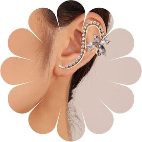 Andelaisi Punk Crystal Butterfly Ear Cuff Wrap Earrings Gold CZ Butterfly Cuff Crawler Earrings Rhinestone Butterfly Clip Wrap Earrings CZ Butterfly Ear Climber Earrings Jewelry for Women