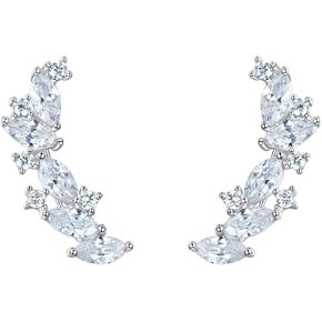 EVER FAITH Ear Climber Crawler Cuff Wrap Earrings for Women 925 Sterling Silver Clear Marquise Cubic Zirconia
