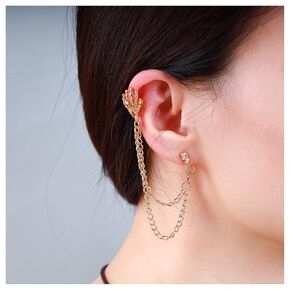 Gothic Skull Ear Cuff Earrings Gold Skeleton Stud Earrings Skull Chain Ear Clip Earrings Gold Tassel Chain Ear Wrap Earrings Halloween Earrings Jewelry for Women and Girls