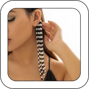 Bohemian Beaded Long Tassel Ear Cuffs Gothic Ear Cuff Wrap Fake Clip on Earrings Punk Ear Decor Jewelry for Women