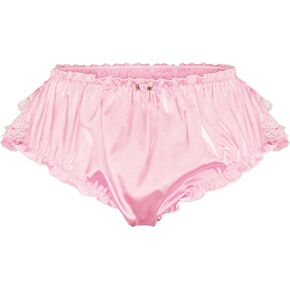 Satini Sissy Frilly Ruffled Lace Silky Satin Full Coverage Adult Diaper Cover Briefs Lingerie Underwear Panties