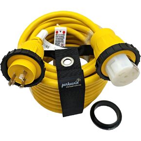 Parkworld 692002 Shore Power Adapter Cord RV 30A L5-30P Male to Marine 50A SS2-50R Female (Two hots bridged) (Yellow, 10FT)