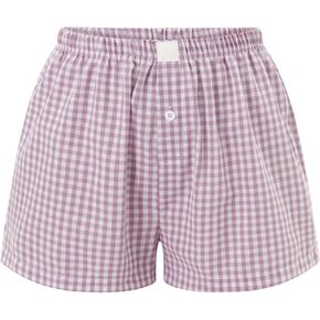 Women's Y2K Lounge Shorts Gingham Boxer Shorts Cute Soft Elastic Low Waist Boxers Plaid Print Button Boy Shorts