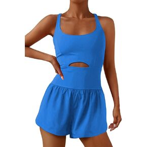 Workout Athletic Romper Running Exercise Jumpsuit Shorts Tennis Gym Outfits With Back Zipper Pocket