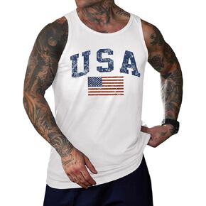 Mainfini Men's American Flag Tank Tops 4th of July Muscle Sleeveless Shirt Graphic Gym Workout Tee (S-3XL)