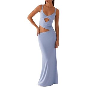 NUFIWI Women Sexy Cutout Long Dress Spaghetti Strap Ruched Bodycon Maxi Dress Backless Hollow Cocktail Dresses