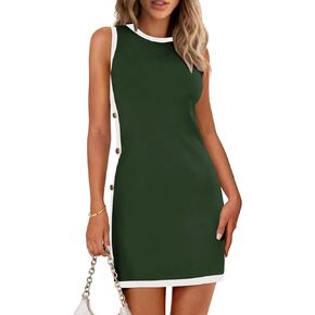 MASCOMODA Women 2025 Summer Sleeveless Bodycon Mini Dress Elegant Crewneck Knit Slim Fit Formal Party Short Cocktail Dresses