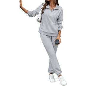 Women's Cozy 2 Piece Outfits Lounge Sets Long Sleeve Half Zip Sweatshirt Tops Jogger Sweatpants Sweats Track Suits Set