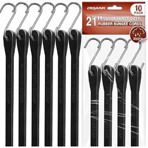 10 Pack 21" Heavy Duty Bungee Cords with Hooks Metal S Hooks, EPDM Outdoor Tarp Straps for Securing Cargo, Tarps, Canvases in All Weather- Max Stretch 1.5X, Load 180 lbs