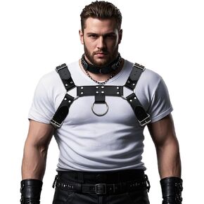 Punk Mens Bulldog Harness PU Leather Suspenders Shoulder Belt Strap Adjustable Buckle Chest Garter Belt