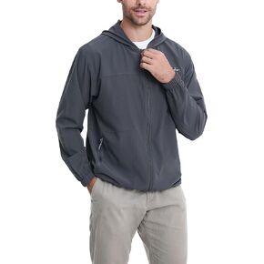 القماش رجالي سترة خفيفة الوزن مع جيوب هود الرمز البريدي للسفر المشي لمسافات طويلة الصيد in Kuwait