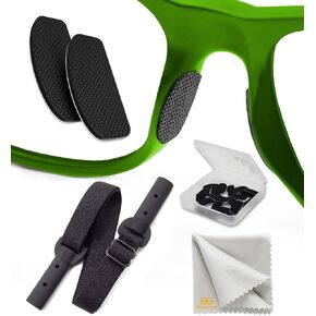 Glasses Nose Grips Non Slip - Eyeglass Nose Pads Anti Slip 0.5 mm - 6 Pairs Nose Bridge Pads for Glasses - Silicone Glasses Nose Pad (Black Pads & Black Glasses Strap)