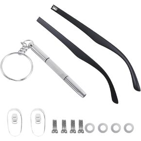 1 Pair Glasses Arm Replacement Glasses Repair Kit Eyeglass Replacement Temple Universal Black Eyeglass Arms Legs Glasses Arm Replacement Accessories with Screwdriver Screwdrivers Nose Pads